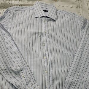 Canali Blue and White Dress Shirt Vertical Striped Pattern